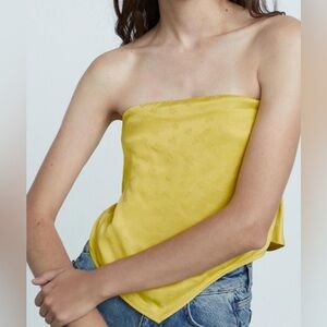 Zara Yellow Satin Strapless Tube Top Semi Crop Tank Top Size Small